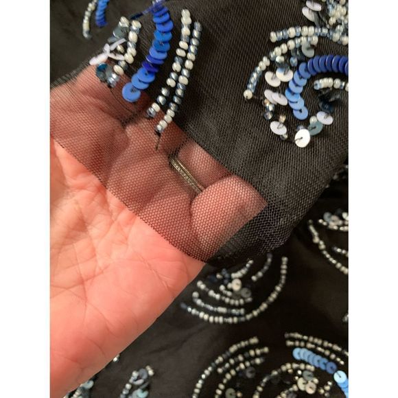 Aidan Mattox V-Neck Black Side Slit Sequined Dress 2 - Picture 7 of 11